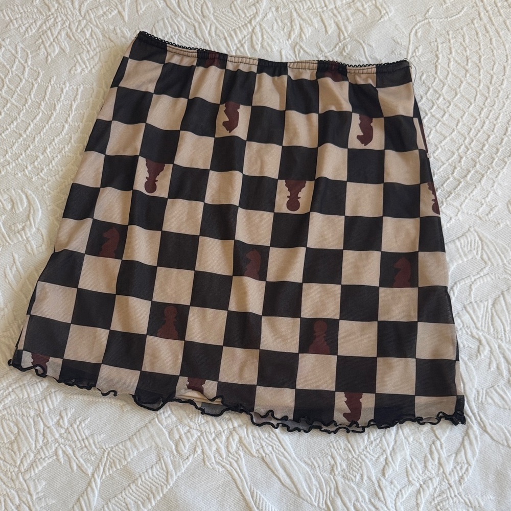 Urban Outfitters Black and Tan Checkered Mini Skirt